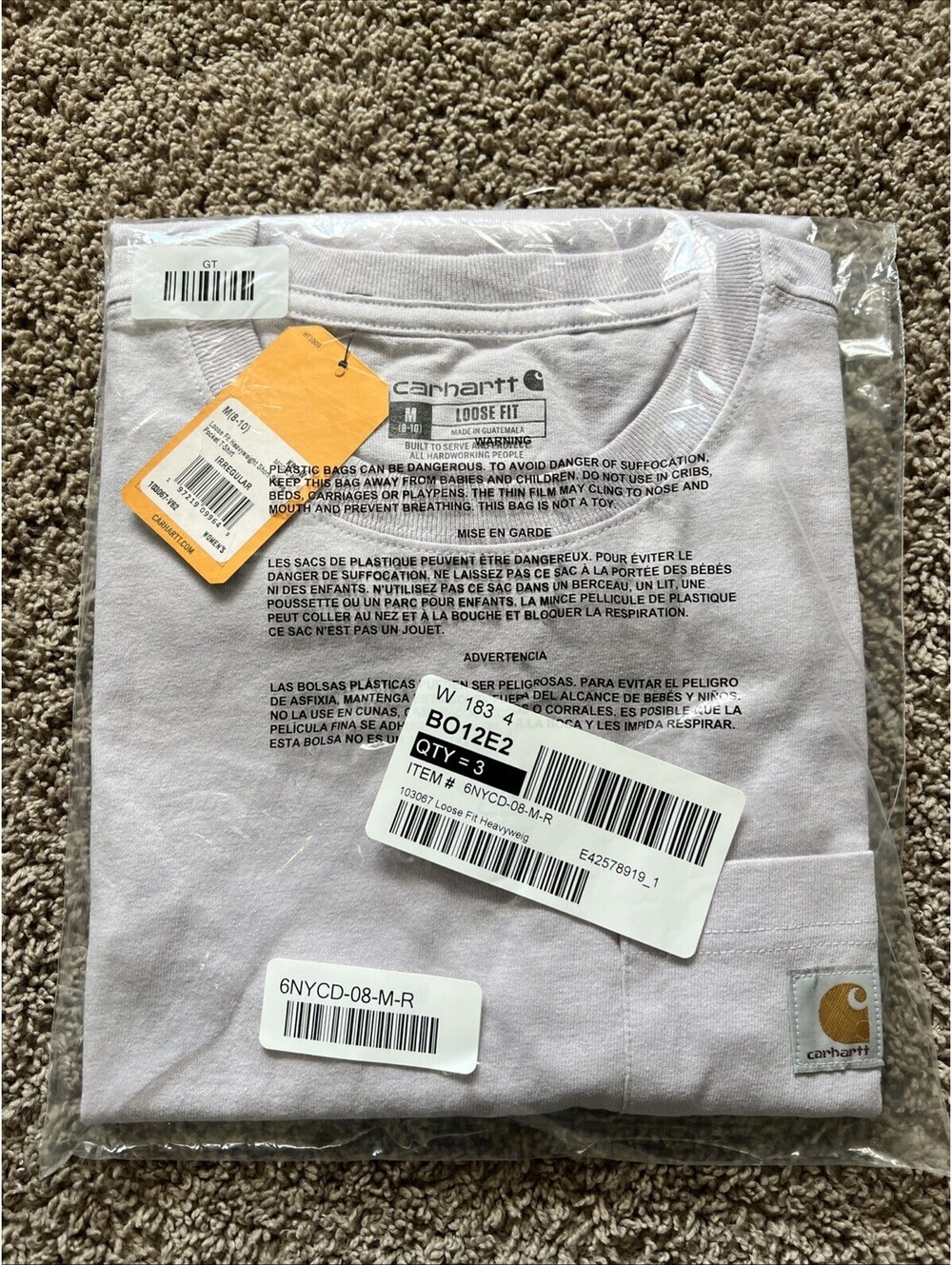 Women Carhartt Loose Fit Heavyweight Short Sle Pocket T-Shirt Lilac Haze Medium